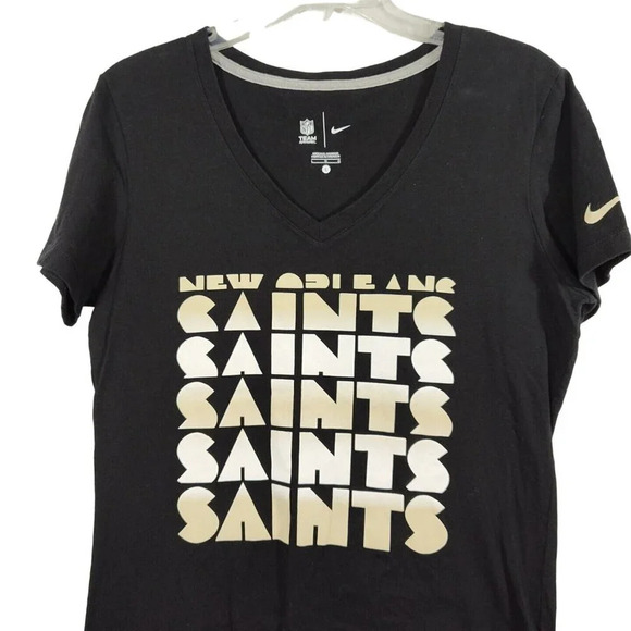 Nike V-Neck New Orleans Saints Fitted T-Shirt Women Size L Black Short Sleeve - Picture 1 of 8